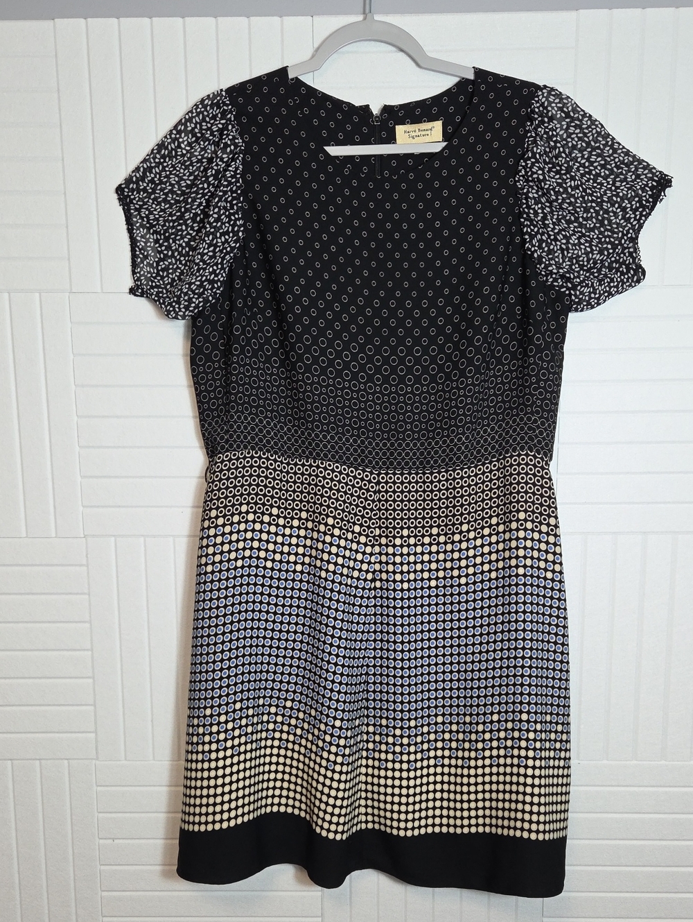 Harve Bernard Black, Cream, Blue Circle Print Dress Size 14